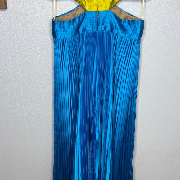 Amur Blue and Lime‎ Green Pleated Maxi Dress Elodie Gown - Picture 10 of 14